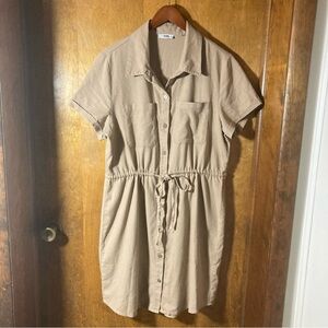 Ci Sono Collared Linen Blend Shirt Dress Mocha Size Large
